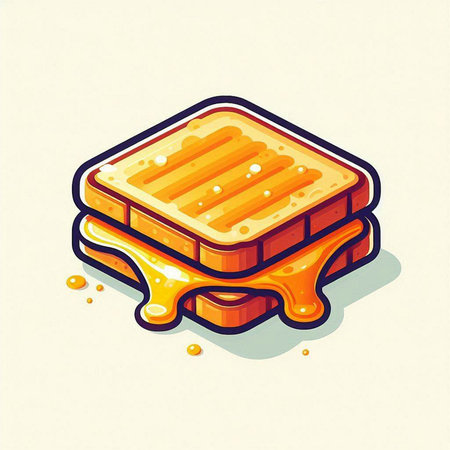 Illustration of a sandwich with honey dripping on a white background.のイラスト素材