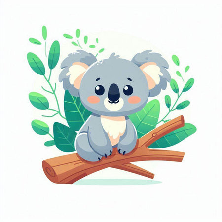 Cute koala sitting on a tree branch. Vector illustration.のイラスト素材