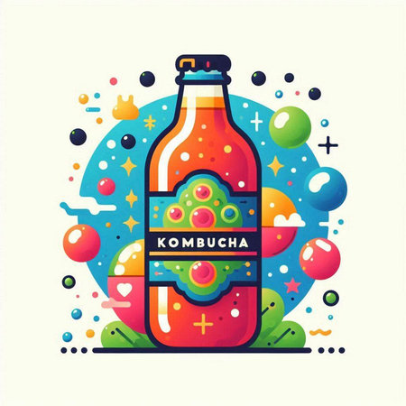 Kombucha bottle icon in flat style. Kombucha vector illustration.のイラスト素材