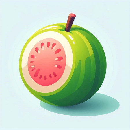 Illustration of a fresh green guava fruit on a blue backgroundのイラスト素材