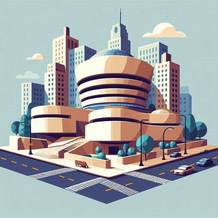 Illustration of a modern building in the city. Vector illustration.のイラスト素材