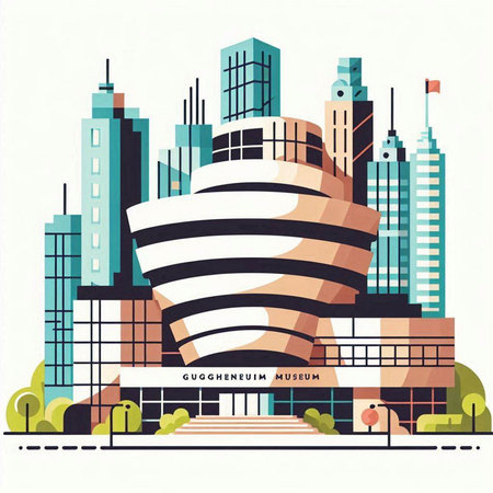 Modern city skyline with skyscrapers. Vector illustration in flat styleのイラスト素材