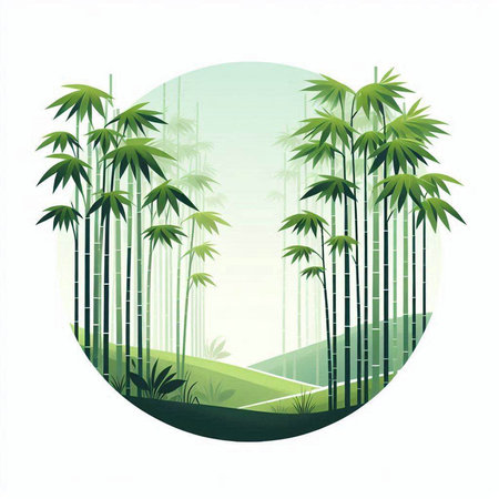 Tropical forest with bamboo trees and road. Vector illustration.のイラスト素材