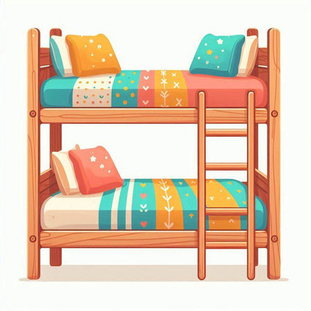 Bunk bed with pillows. Vector illustration isolated on white background.のイラスト素材