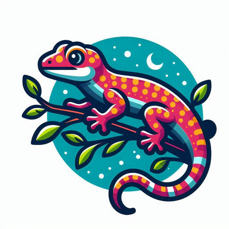 Lizard on a branch of a tree. Cartoon vector illustration.のイラスト素材