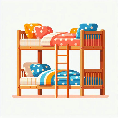 Bunk bed with pillows. Vector illustration in cartoon style.のイラスト素材