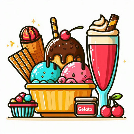 Ice cream vector illustration. Colorful hand drawn ice cream icon.のイラスト素材