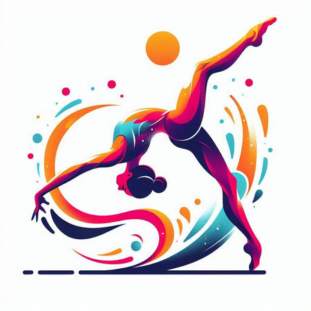 Illustration of gymnast silhouette with colorful background, vector illustration.のイラスト素材