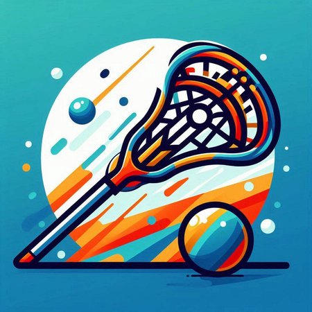 Vector illustration of a tennis racket and ball on a blue background.のイラスト素材