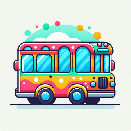 Colorful vector illustration of a school bus on a white background.のイラスト素材