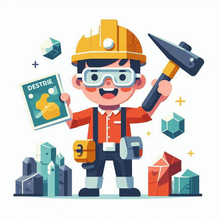 Builder worker with tools. Vector illustration in a flat style. Cartoon character.のイラスト素材