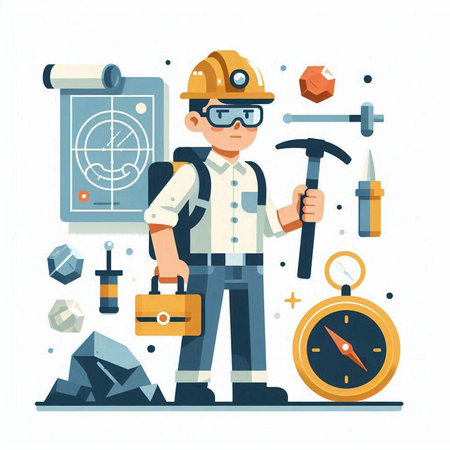 Worker with tools. Vector illustration in flat cartoon style. Construction industry.のイラスト素材