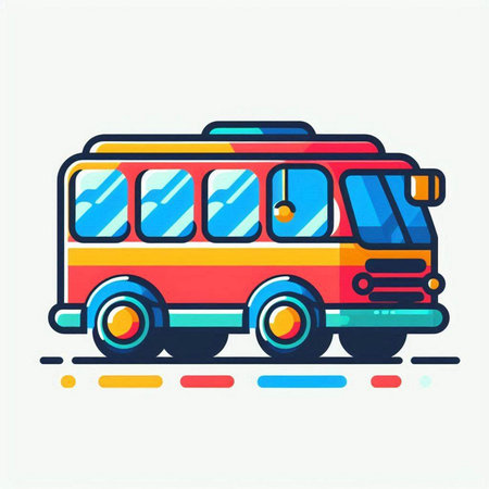Colorful bus on white background. Vector illustration in flat style.のイラスト素材