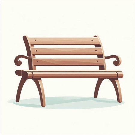 Wooden bench isolated on white background. Vector illustration in flat style.のイラスト素材