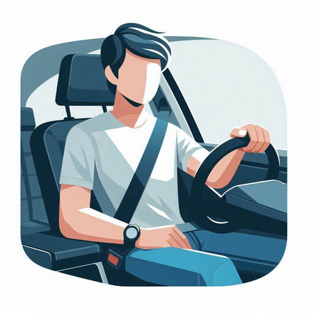 Vector illustration of a man driving a car with a safety belt.のイラスト素材