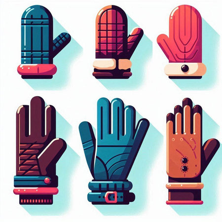 Vector illustration of a set of winter sports gloves in flat style.のイラスト素材