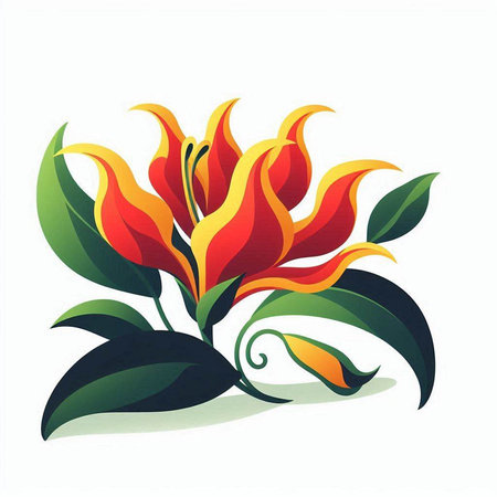 Beautiful red and orange flowers isolated on white background. Vector illustration.のイラスト素材