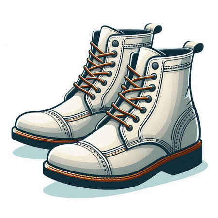 Vector illustration of a pair of white leather boots on a white backgroundのイラスト素材