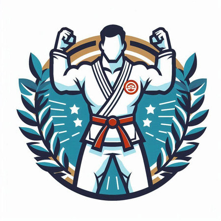 Taekwondo icon. Vector illustration of a taekwondo fighter in a laurel wreath.のイラスト素材