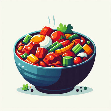Vegetable salad in a bowl. Vector illustration in cartoon style.のイラスト素材