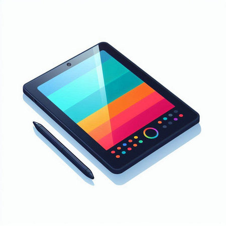 Tablet computer and pen isolated on white background. Vector illustration.のイラスト素材