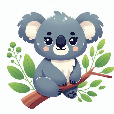 Cute koala sitting on a tree branch. Vector illustration.のイラスト素材