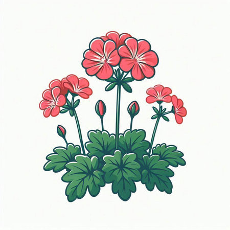 Geranium flowers isolated on white background. Hand drawn vector illustration.のイラスト素材