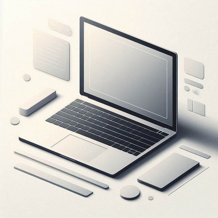 Laptop computer with blank screen on white background. 3d renderのイラスト素材