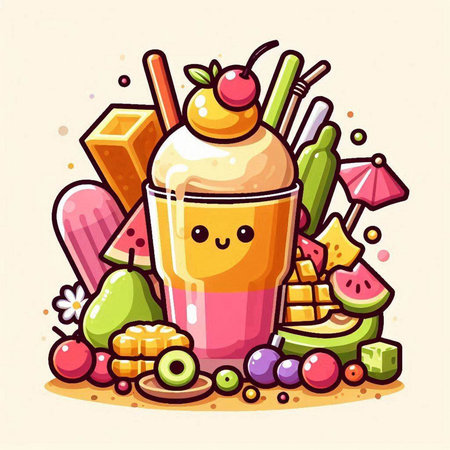 Cute cartoon smoothie. Vector illustration of a smoothie.のイラスト素材