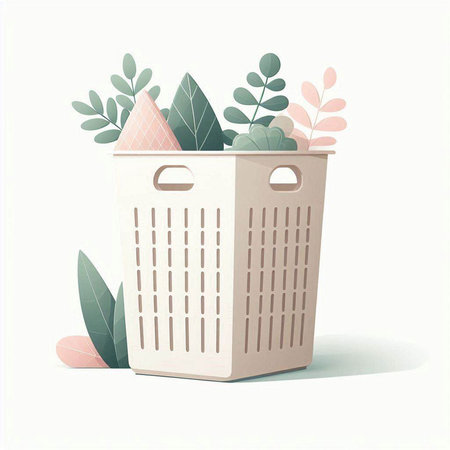 Illustration of a trash can with plants on a white background.のイラスト素材
