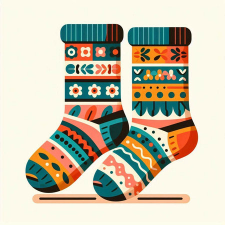 Vector illustration of Christmas socks in folk style. Vector illustration of Christmas socksのイラスト素材