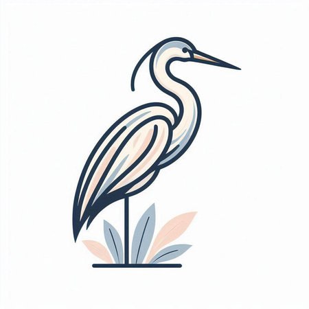 hand drawn vector illustration of a heron in a flat style.のイラスト素材