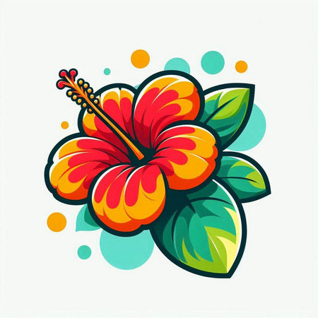 Hibiscus flower with colorful spots on white background. Vector illustration.のイラスト素材