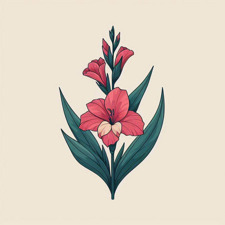 Bouquet of gladiolus flowers. Vector illustration in cartoon style.のイラスト素材