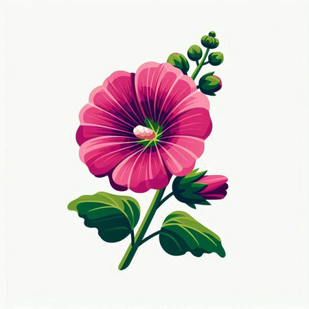 Pink hollyhock flower isolated on white background. Vector illustration.のイラスト素材