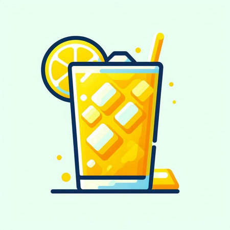 Cocktail with lemon and ice. Vector illustration in flat styleのイラスト素材