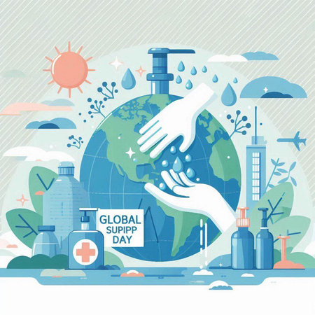 Global Washing Day. Vector illustration in flat style. The concept of the fight against coronavirus.のイラスト素材