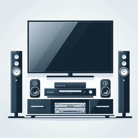Home theater system with two speakers and tv set, vector illustration.のイラスト素材