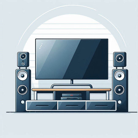Home theater with speakers. Vector illustration in flat style. Home entertainmentのイラスト素材
