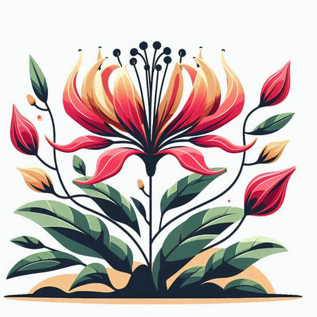 vector illustration of a stylized lily flower in the style of the Renaissanceのイラスト素材