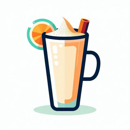 Illustration of a glass of milkshake with whipped cream, orange and cinnamonのイラスト素材