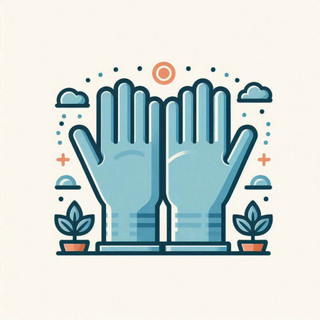 Hand in gloves. Vector illustration in thin line style on white background.のイラスト素材