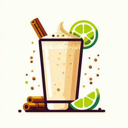 Coffee with lime and cinnamon in a glass. Vector illustration.のイラスト素材
