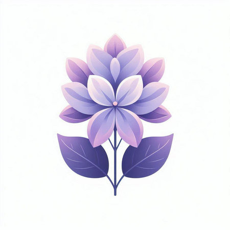 Illustration of a purple flower with leaves on a white background.のイラスト素材