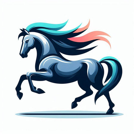 Horse with blue mane. Vector illustration on white background.のイラスト素材