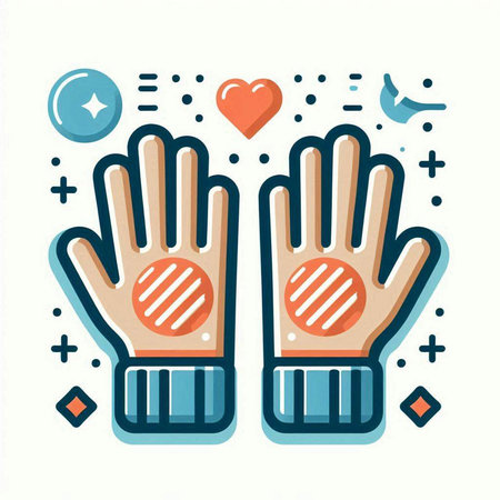 Vector illustration of gloves with heart on white background. Flat line art style.のイラスト素材