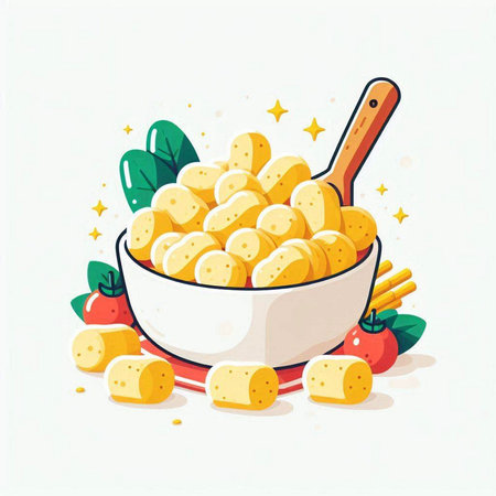 Potato in a bowl. Vector illustration on a white background.のイラスト素材