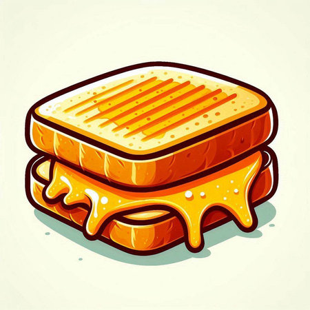 Sandwich with melted cheese. Vector illustration of a sandwich with melted cheese.のイラスト素材