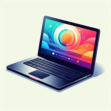 Laptop with colorful abstract design on the screen. Vector illustration.のイラスト素材