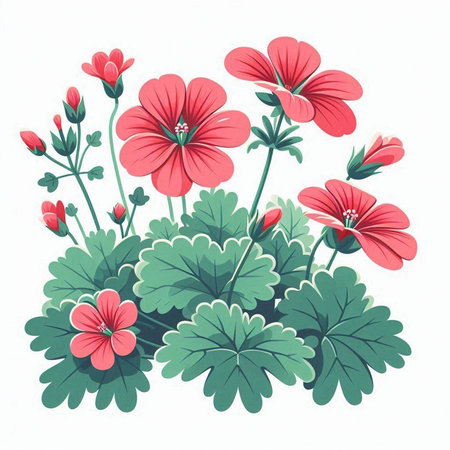 Geranium flowers isolated on white background. Hand drawn vector illustration.のイラスト素材